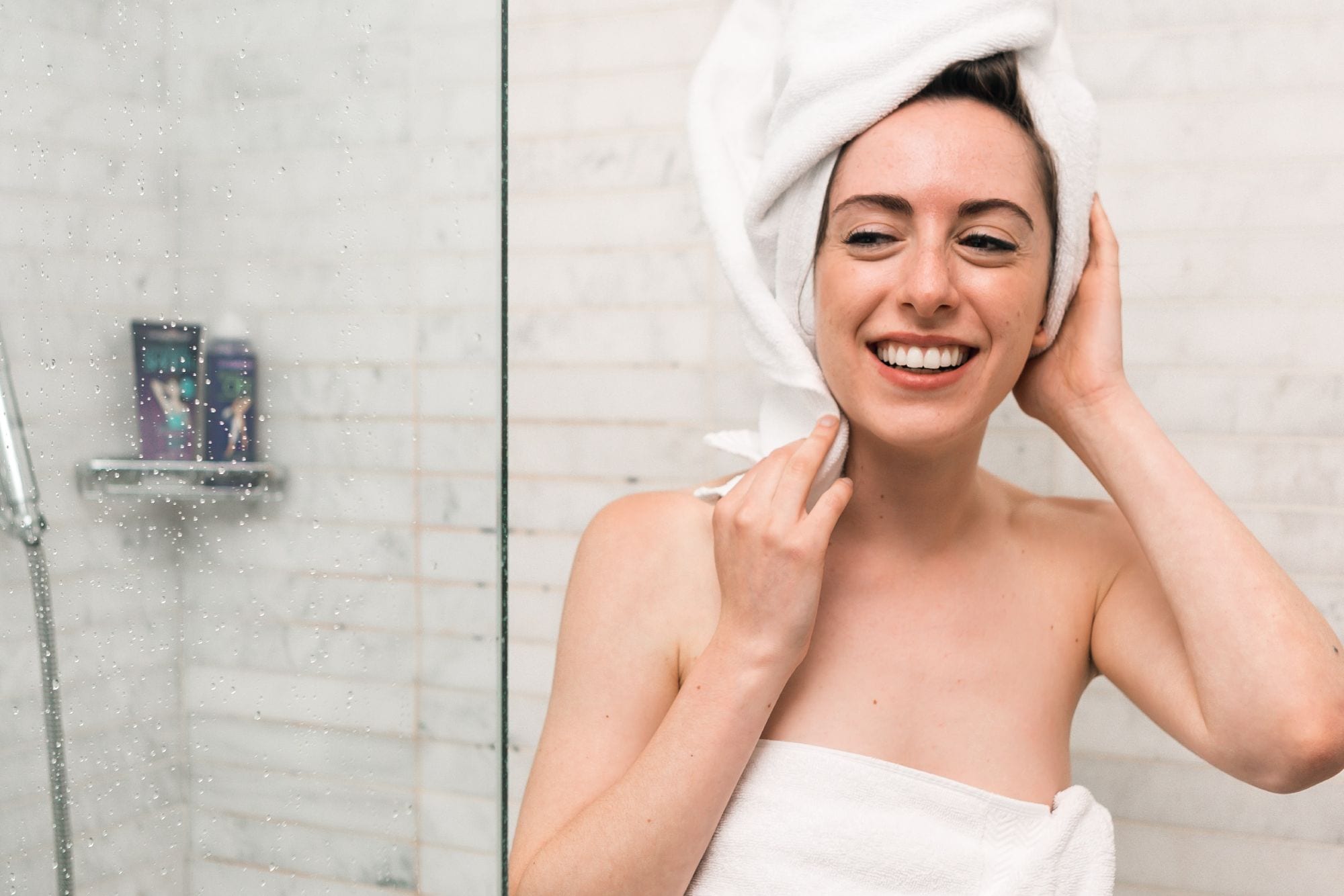Shower; bamboo towels