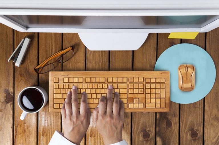 Impecca Hand-Carved Designer Bamboo Wireless Keyboard and Mouse Combo