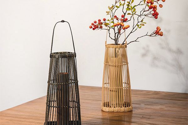 Bamboo vases on table